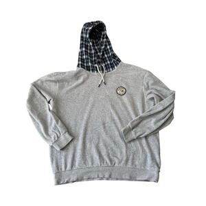 Quiksilver Mens Sweatshirt, size Large, Thermal Hooded Gray w/ Plaid hood